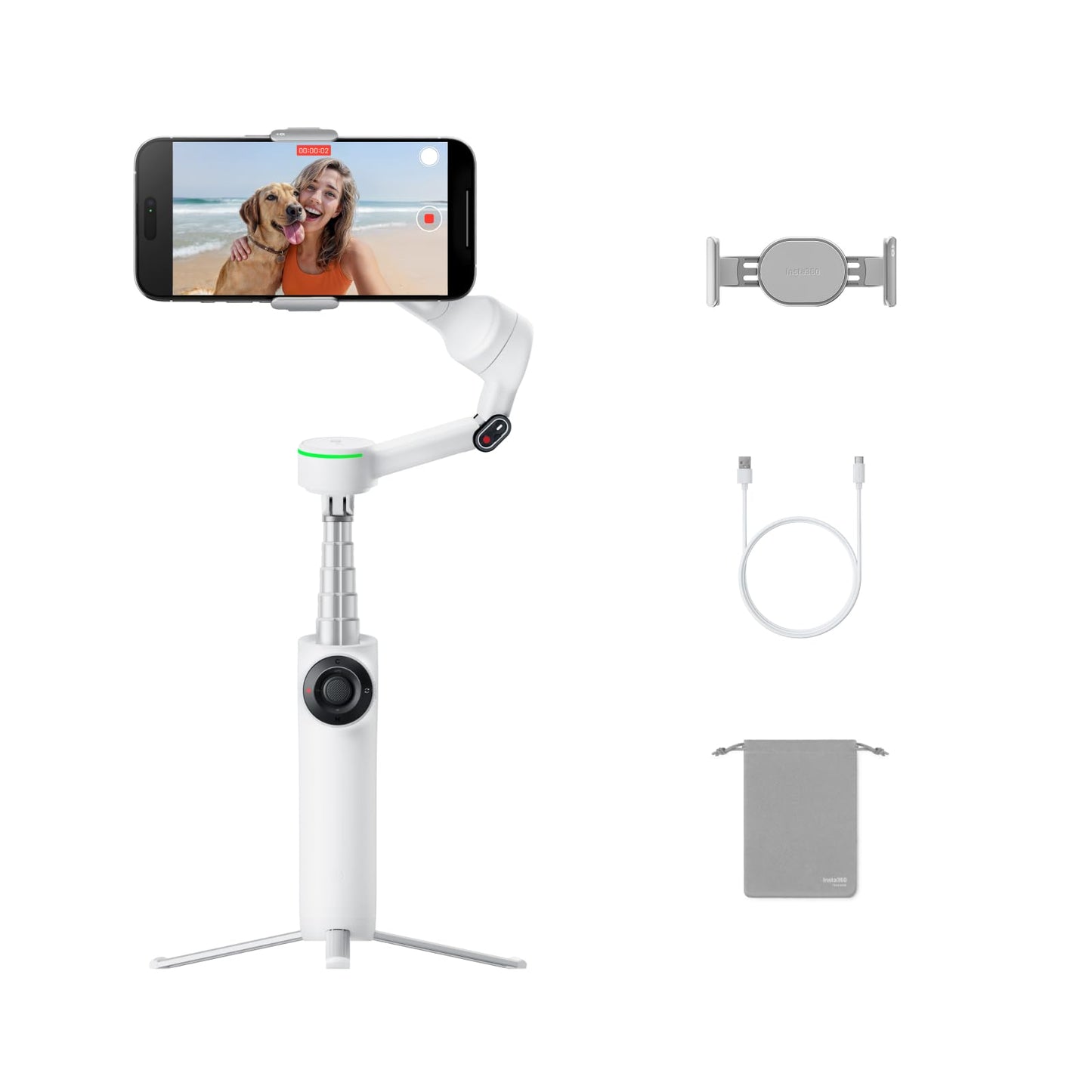Insta360 Flow 2 Pro Creator Bundle Grey - Foldable AI Phone Gimbal, Apple DockKit, 360º Pan Tracking, Free Tilt Mode, Built-in Tripod/Selfie Stick, Portable Vlog/Travel Stabilizer, Spotlight, MagSafe