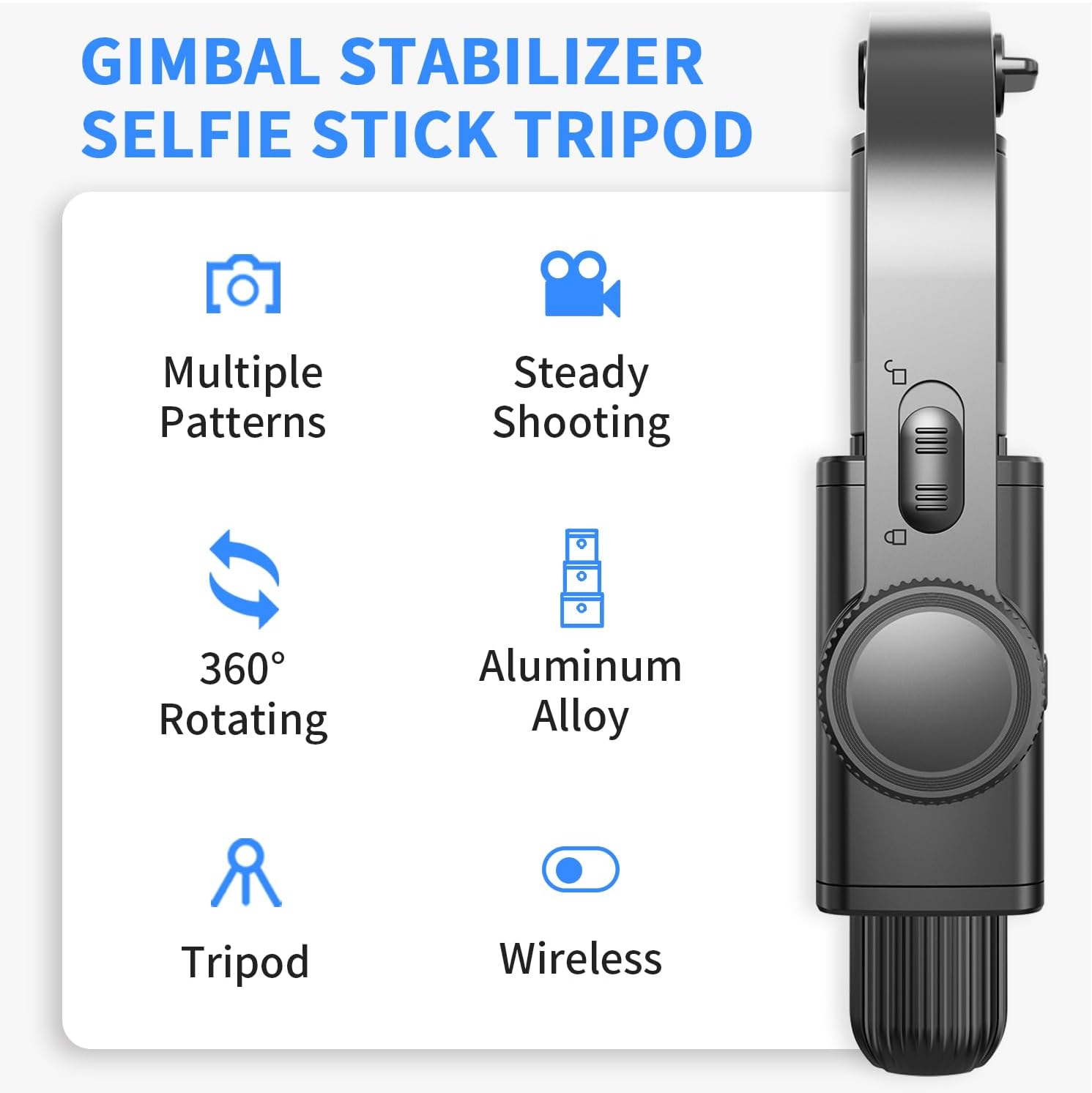 Gimbal Stabilizer for Smartphone ,with Retractable Selfie Stick and Tripod,1-Axis Multifunction Remote 360°Automatic Rotation, Auto Balance for iPhone/Android
