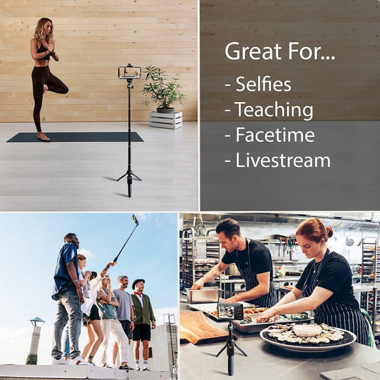 Fugetek 42" Compact Selfie Stick & Tripod, Extendable, Wireless Bluetooth Remote, Lightweight Aluminum, Travel Ready, Compatible with iPhone 14 13 12 Pro Xs Max Xr X 8Plus 7 & Android