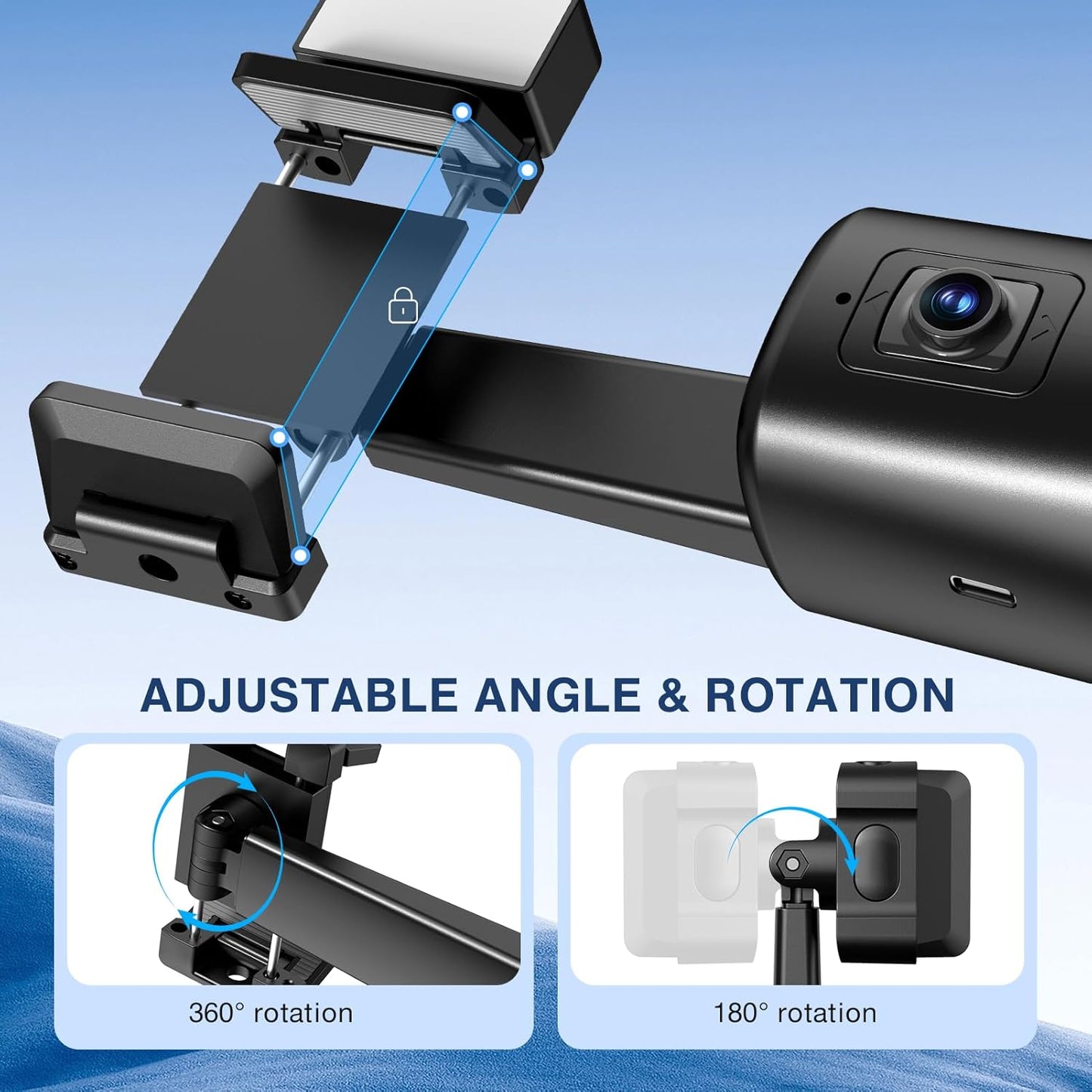 Auto Face Tracking Tripod 360° Rotating Cell Phone Photo and Video Kits Stand, No App, Camera Stand with Remote and Gesture Control, Rechargeable Smart Shooting Stand for Live Recording Tiktok(Black)