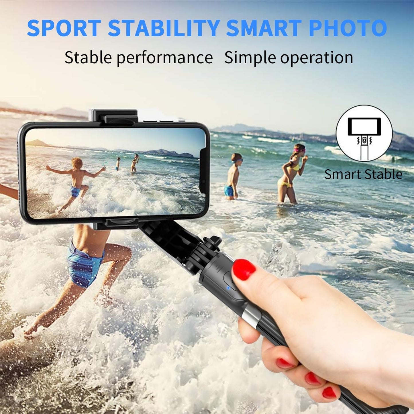 Gimbal Stabilizer for Smartphone ,with Retractable Selfie Stick and Tripod,1-Axis Multifunction Remote 360°Automatic Rotation, Auto Balance for iPhone/Android
