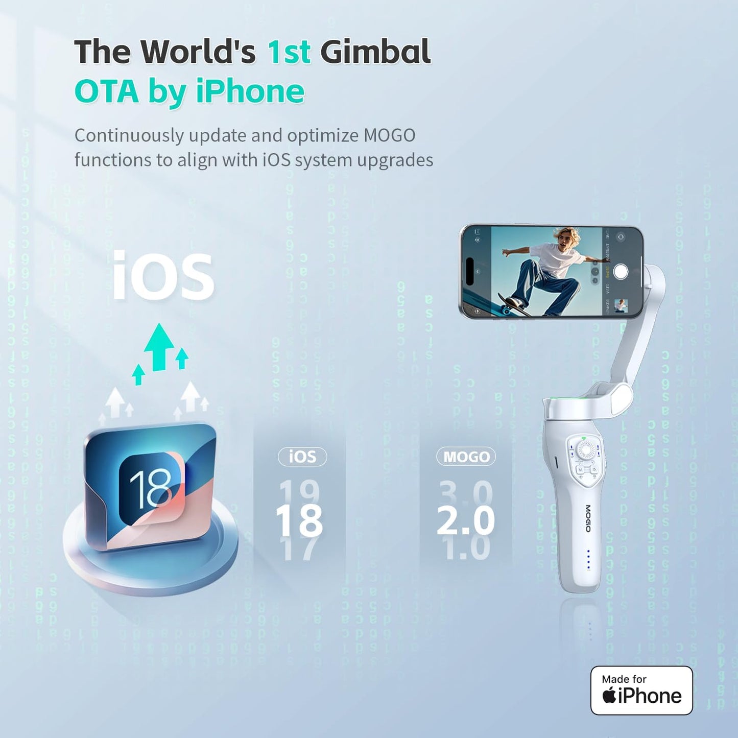 Only for iPhone, MOGO [Apple MFi Certified] Gimbal Stabilizer for iPhone Stabilizer for Video Recording and Control Native Camera by Remote Control and Apple Watch, OTA Upgrade Supported