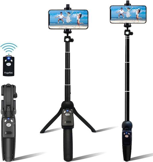 Fugetek 42" Compact Selfie Stick & Tripod, Extendable, Wireless Bluetooth Remote, Lightweight Aluminum, Travel Ready, Compatible with iPhone 14 13 12 Pro Xs Max Xr X 8Plus 7 & Android